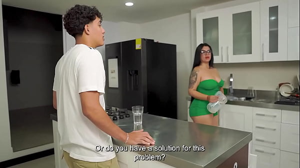 Horny latina BBW ask her stepbro to fuck her tight pussy in the kitchen! Big ass latina rides a big cock