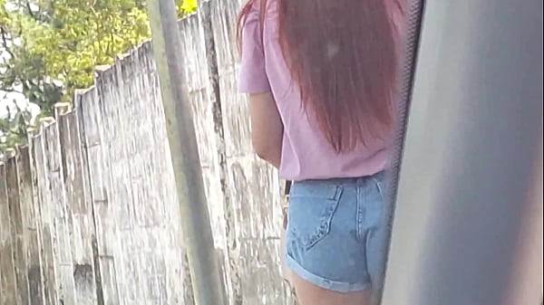 Public car handjob for hottie at the bus stop!  