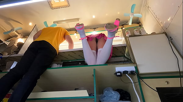 Pretty babe working with no panties on