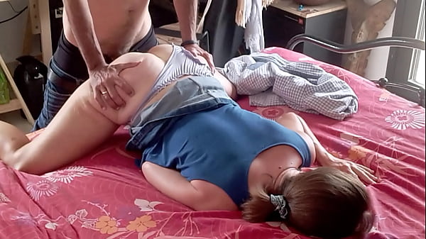 White Amateur Homemade Couple, Satin Lingerie (Panties, Clothed sex), Spanking