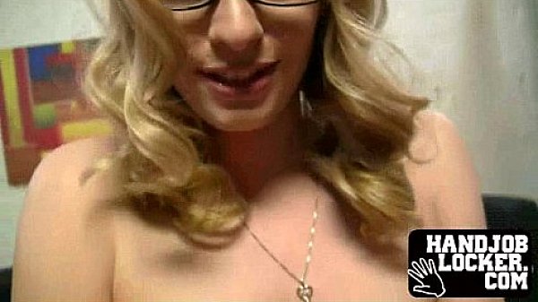 Blonde glasses handjob
