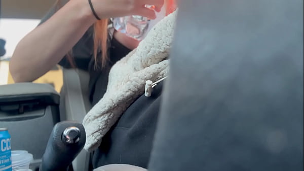 European Stepmom Artemisia Love driving and showing her juicy boobs and hard horny nipples