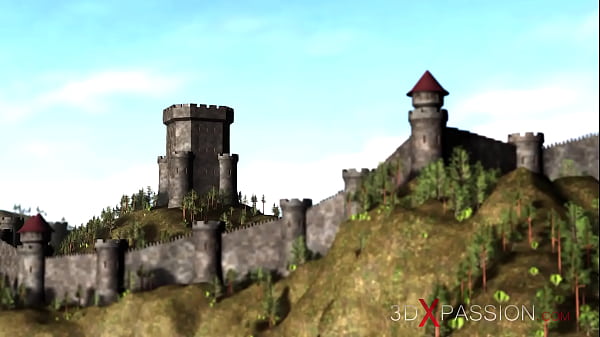 Dwarf knight plays with a sexy young princess slave in the medieval castle  