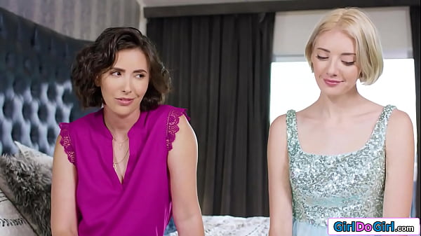 GirlDoGirl.com - Small tits tailor gets a sudden kiss from her friends stepdaughter.The old and young lesbians get naked and the brunette licks the teens hairy pussy