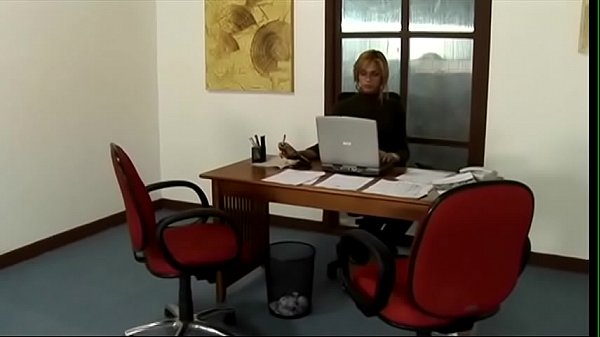 Busty blonde shemale and dude fuck each other's asshole at the office