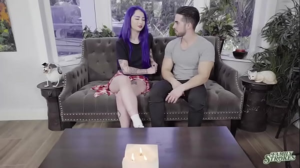 Stepsis gets her brunette attention when she sucks her stepbros big cock.The small tits teen licks her shaved pussy while fucked - FamilyStrokes 