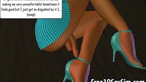 Green haired 3D babe sucking on an ebony studs cock