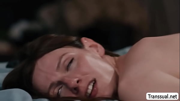 Brunette Trans woman Amanda Riley sniffs and throats the big cock of Derek Kage passionately