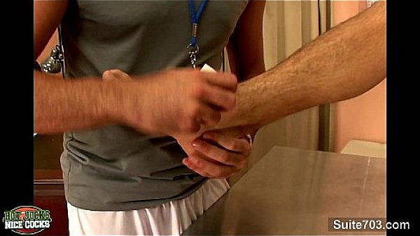 Hot jock gets fucked and jizzed in threesome