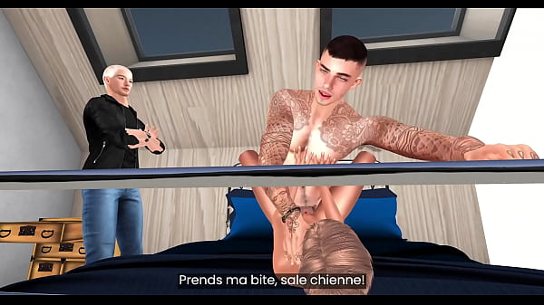 Un jeune homme baise une jolie blonde devant le mari