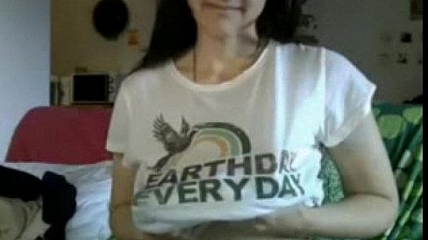 Young shy girl rubs tits and plays  