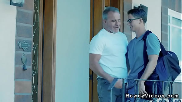 Muscular old gay Dale Savage helps young dude Brandon Anderson who has useless hands and sucks and jerks off his big dick then anal fucks him