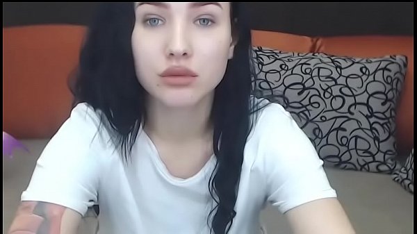 blue-eyed girl stripping and touching on camera