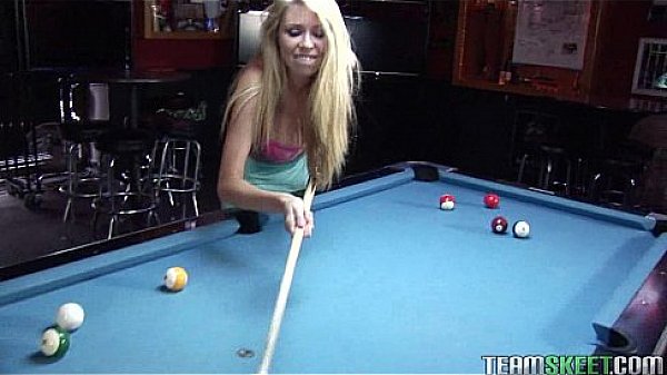 cute blonde Brynn Tyler sucks cock after a pool game