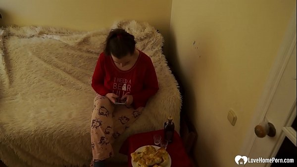 Once she took off her pajamas, she plunged a dildo into her slit.