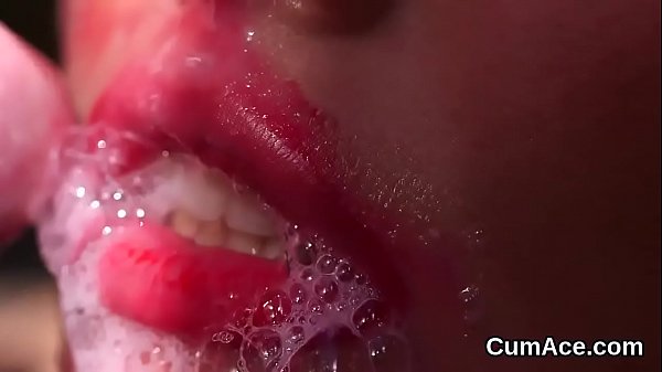 Kinky doll gets cum shot on her face sucking all the love juice  