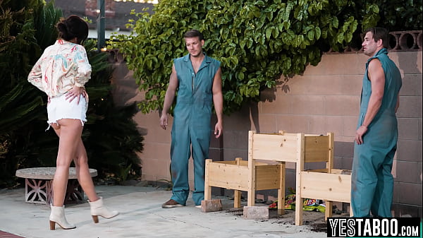 Big ass bisexual beauty cheats on her black wife with two big dick workers  