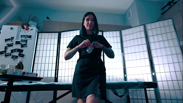 Sexy nurse in latex gloves helped her patient collect a semen analysis