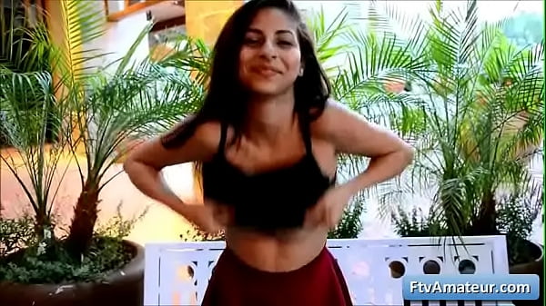 Watch this horny teenager playing with her big natural tits and loves it 