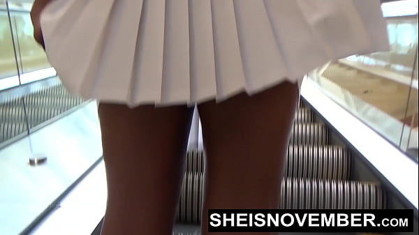 Deep Wedgie Upskirt Inside Of My Bubble Butt Cheeks On Public Mall Escalator While Shopping, Cute Young Blonde Ebony Babe Sheisnovember Flashing Her Curvy Body While Walking Around In Polka Dot Panties By Msnovember