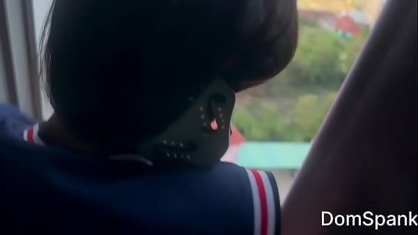 Slim Asian Petite Girl fucked hard in pussy and Ass making her stand in the balcony Full video in Premium.