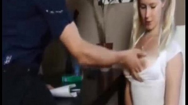 Blonde teen punished for wearing a big cleavage top  