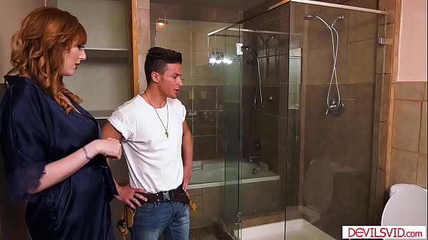 Busty wife cuckolds husband by sucking and fucking a plumber