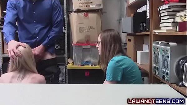 Loss prevention officer facefucking female suspect while male suspect looks on! 