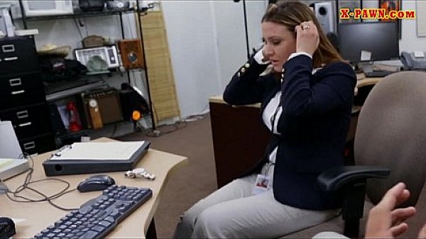 Foxy business lady selling her watch and railed by pawnkeeper  