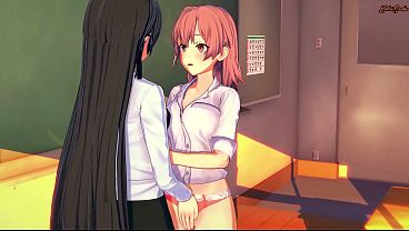 Yui has lesbian sex with her teacher in the classroom.