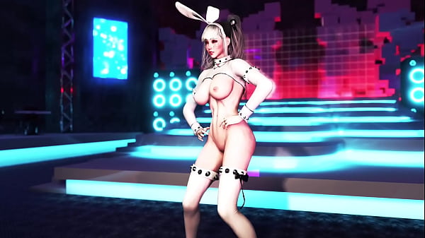 Playful slender girl in revealing outfit dancing on the strip club stage