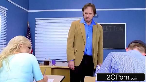 Naughty College Blondie Seduces Co-Ed and Fucks During Detention Break  