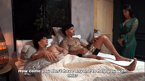 What are they doing? Stepson and his friend masturbate and their stepmother decides to teach them
