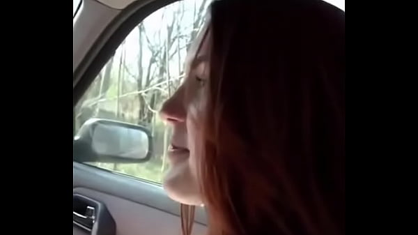 Red hair in the forest pi k short  blue shirt