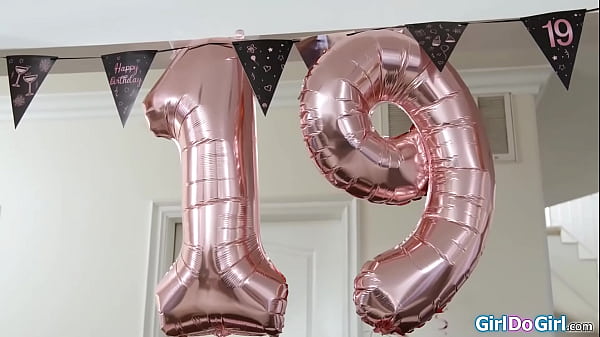 Strappy birthday to my sweet super hot teen stepniece.19yo Emma Rosie got a strapon from her busty lesbian stepaunt Annie King and tries it out on her