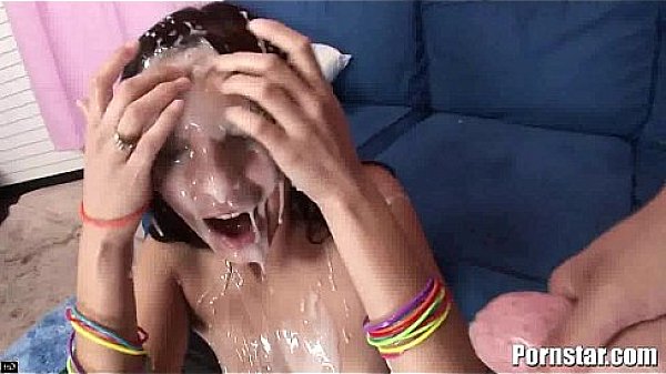 Cute Brunette Danni Cole taking multiple cumshots to the face