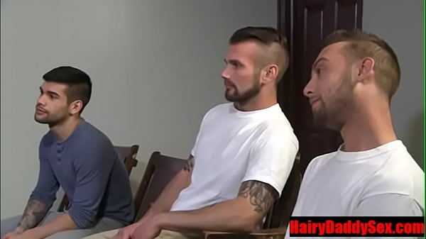 Rugged hung Men group sex in the office 