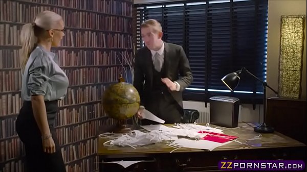 Hot blonde jerks cock with her tits  