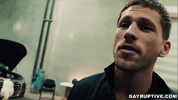 Mechanic Brandon's legs wide spread for anal fucking 