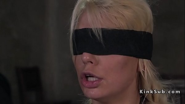 Blindfolded huge tits blonde gets bondage sex