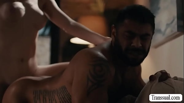 Stepdad gives his gorgeous shemale stepdaughter a leg massage.After that,they get horny and he lets his TS stepdaughter bareback his ass.