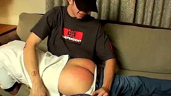 Skater hunk getting his ass slapped on the couch