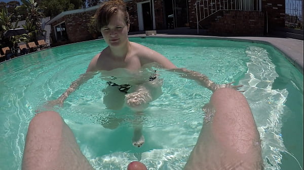 Little Slut Sucks the Cum Out of Cock Poolside 