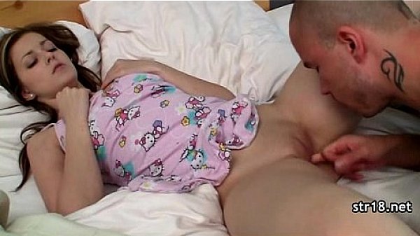 Amateur teen couple fucks in parents bed