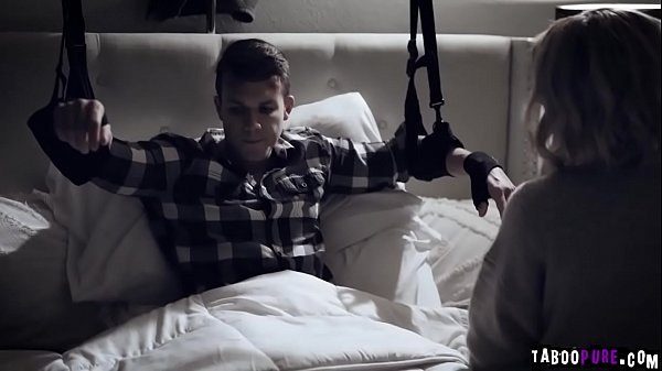 Kit Mercer jerks off her horny stepsons huge young cock until he cums 