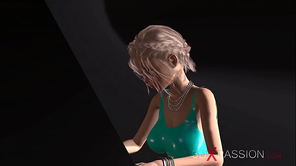 Man wearing skull mask plays with a female classical piano player in the dark