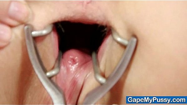 Blonde babe Paris uses pussy gape spreader  