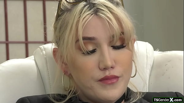 Tattooed tranny shrink Lena Moon helps client with shoe fetish.The big tits shemale lets him rub his dick against them before she is anal barebacked