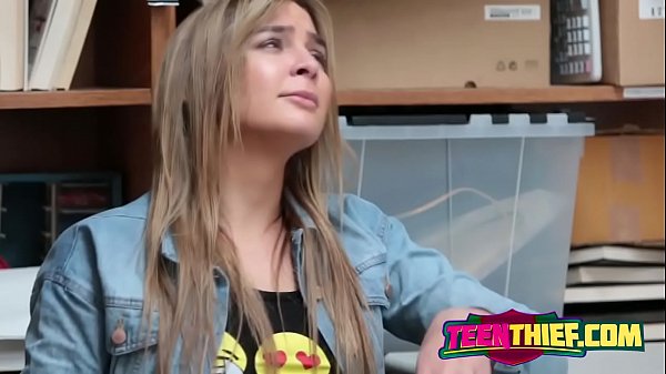 Little Blaire skewered by guard cock after being popped stealing from his store. She hesitantly gobbles his large wang and takes it from the back