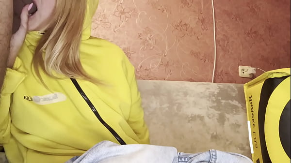 Food delivery girl juicy sucks me and gives me pussy  